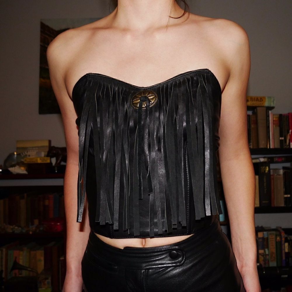 RARE💗Harley Davidson Size S Leather Fringe Bustier Corset Top